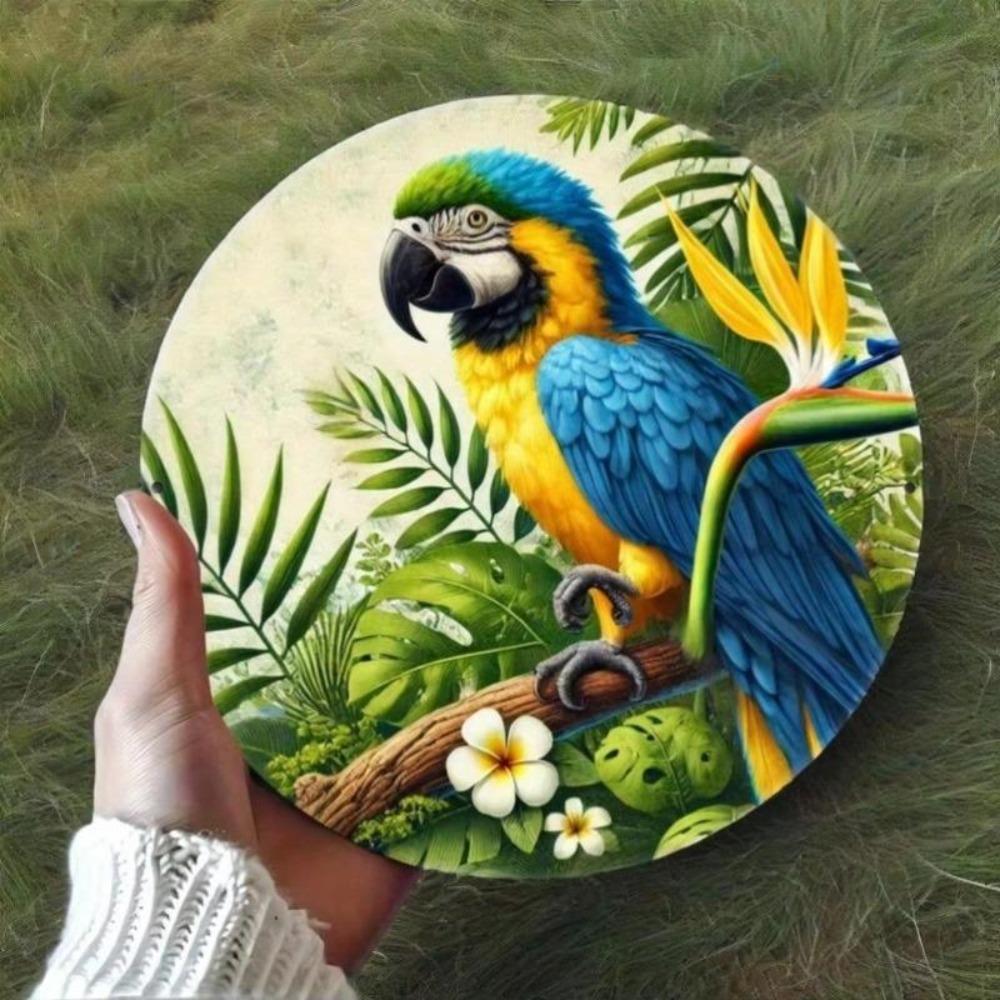 Iron Parrot Wall Art Blue Yellow Tropical Metal Sign for Cafe Bar Home Patio Gift