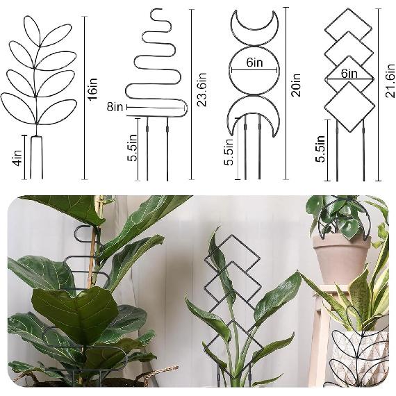 Trellis for Climbing Plants Indoor, Garden Trellis with 4 Different Black Iron Patterns and Ties, Plant Trellis for Potted Plants for Vine Ivy Flower