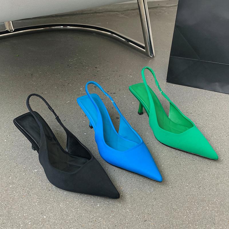 Fashion Thin High Heels Slingback Sandals Pointed Toe Slip On Mules Shoes Ladies Elegant Shallow Pumps Party Dress Sho