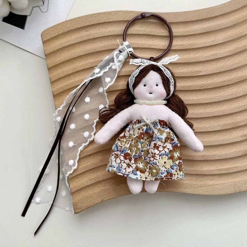 Cute Princess Girl Shaped Girl Keyrings Car Pendant with Lace Florals Dress Girl Shaped Bag Ornament Girl Shaped Keyring Key