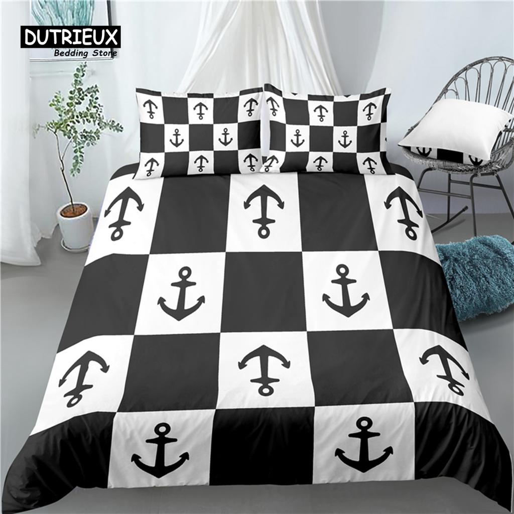 Home Living Luxury 3D Anchor Plaid Print 2/3Pcs Comfortable Duvet Cover Pillowcase Bedding Sets Queen And King Eu/Us/Au Size