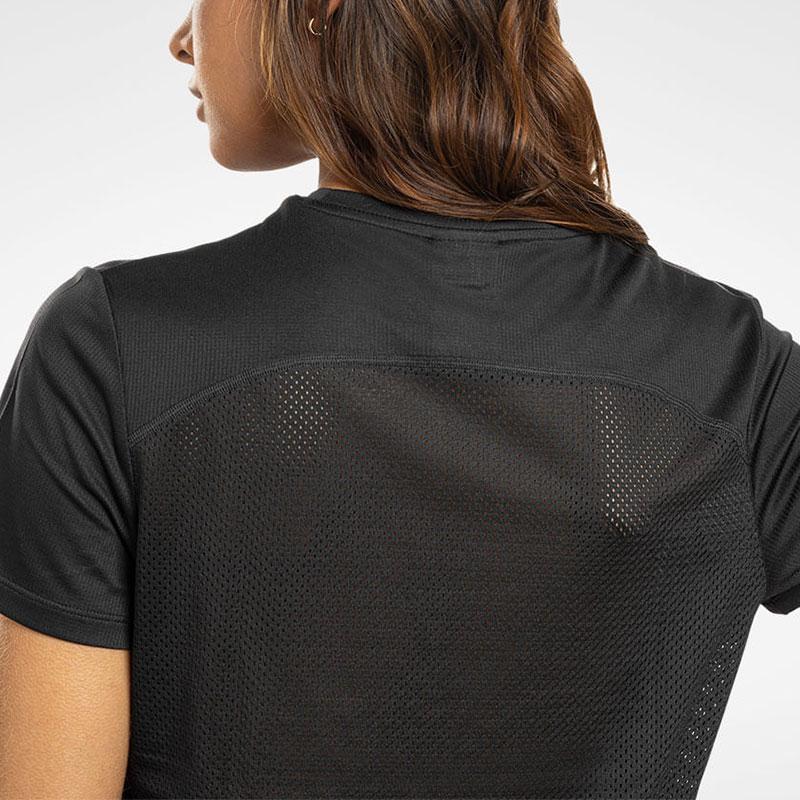 Reebok Solid Color Reflective Round Neck Short Sleeve T-Shirt Women Tops Black 100034918