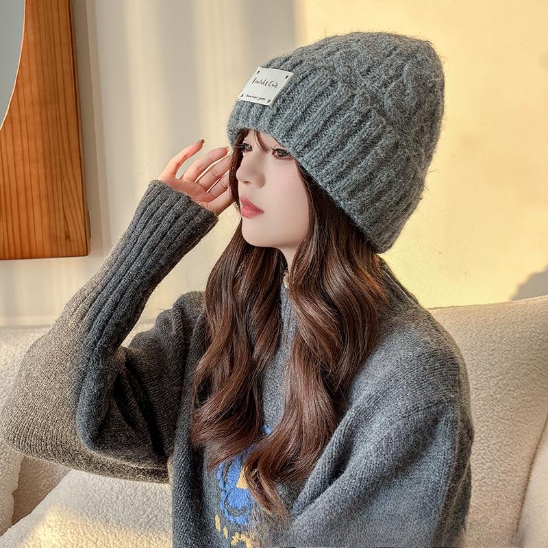 

Autumn and Winter Hats for Women Plush New Korean Knitted Hats Versatile Warm Ear Protection Thickened Fashionable Wool Hats one size
