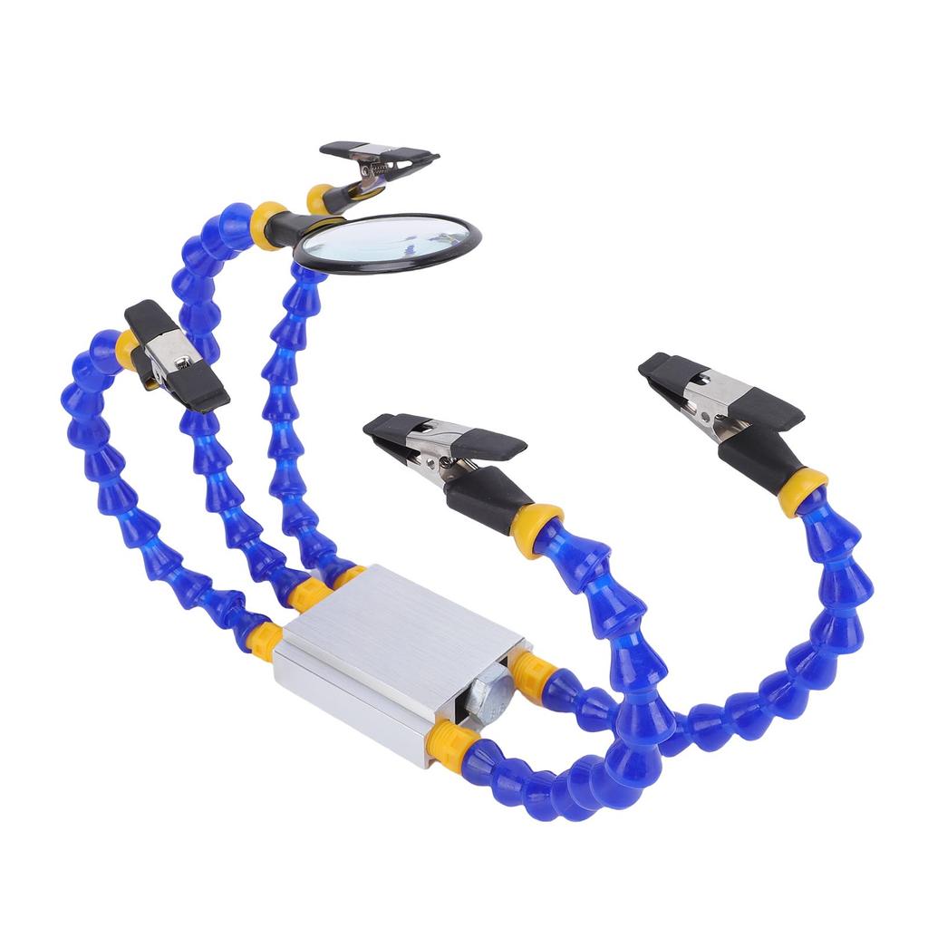 Soldering Helping Hand 4 Flexible Clamps and Magnifying Glass with Aluminum Alloy Base for Electronic Repair Industrial