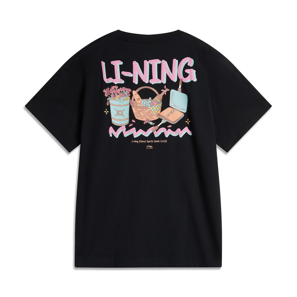 Li Ning Comfortable Simple Versatile Letter Print Round Neck Loose Fashion Short Sleeve T-Shirt Women T-Shirt Black AHSU646-3