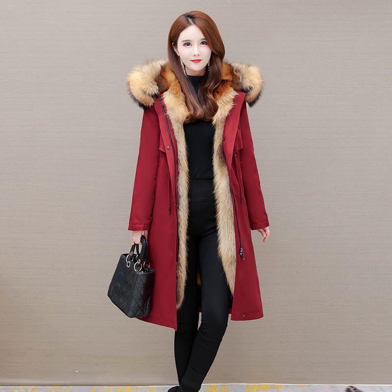 High Quality Fashion Autumn Winter Thickened Fur Liner and Detachable Design Women's Parka Warm Coat Red and Black Coat  Jacket