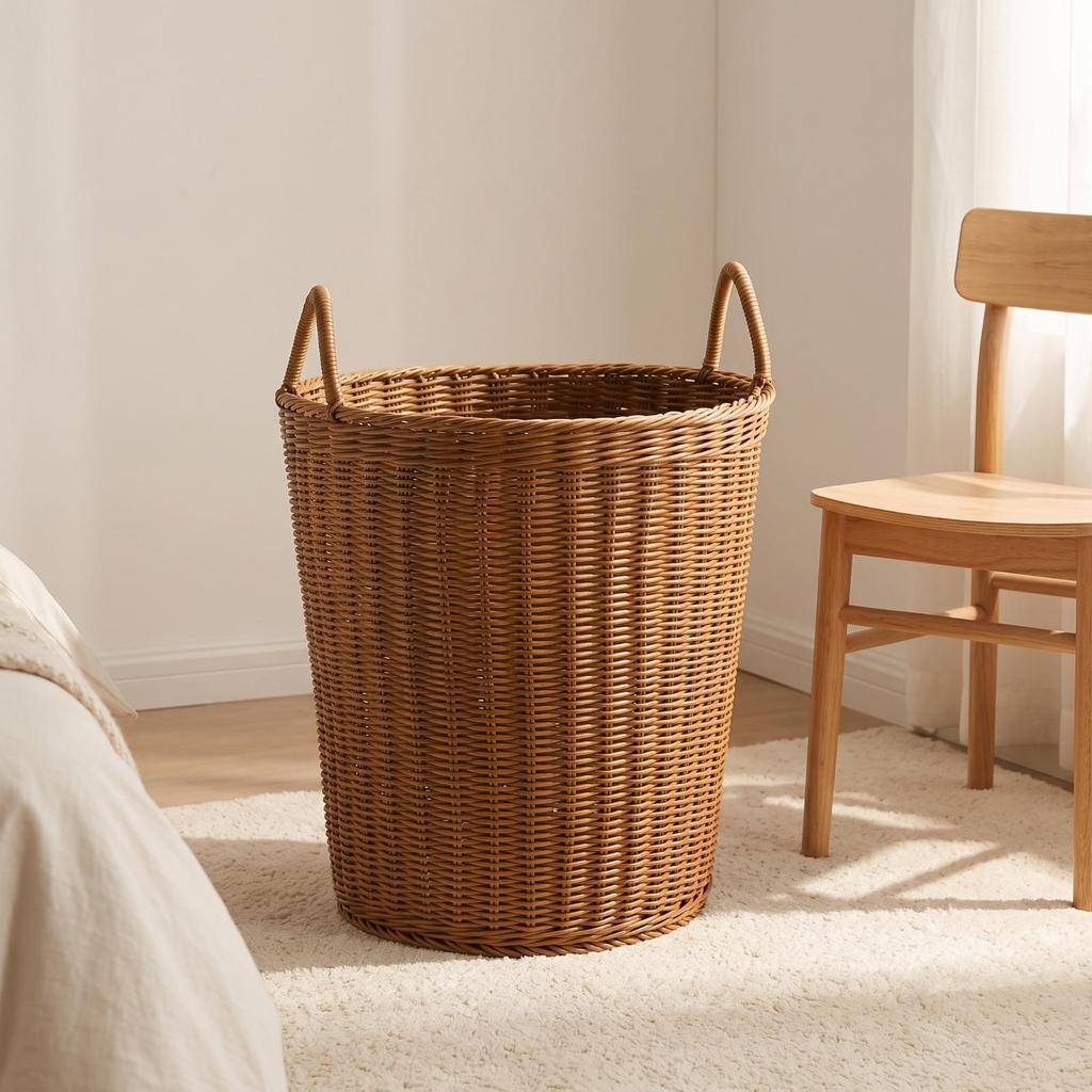 Laundry Hamper Rattan-Look Basket Ventilated for Bedroom
