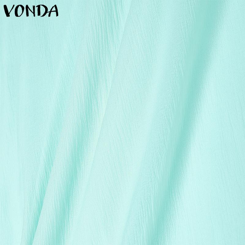 VONDA Damska Okrągły Dekolt Krótki Rękaw Jednolity Casualowa Długa Elegancka Sukienka