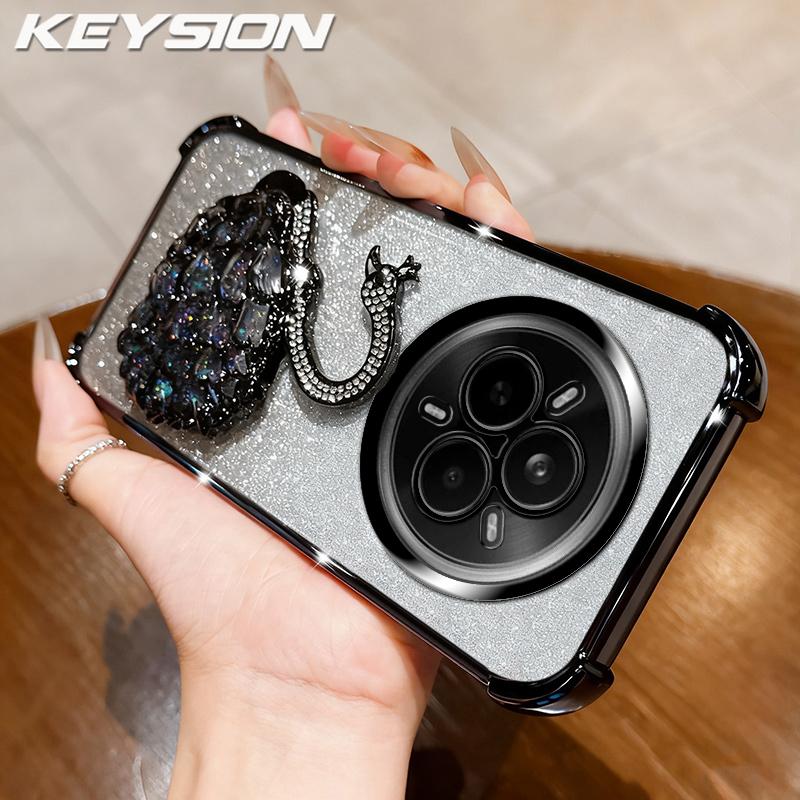 KEYSION Shockproof Plating Phone Case for Realme 14 Pro 5G Clear TPU Glitter Jewelled Swan Kickstand Back Cover for OPPO Realme 14 Pro+ 5G