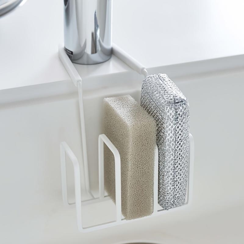 

1pc Sleek White Carbon Steel Kitchen Faucet Organizer Rustproof Anti Slip, Wall Mounted Sponge and Cloth Storage Rack with Drainage білий