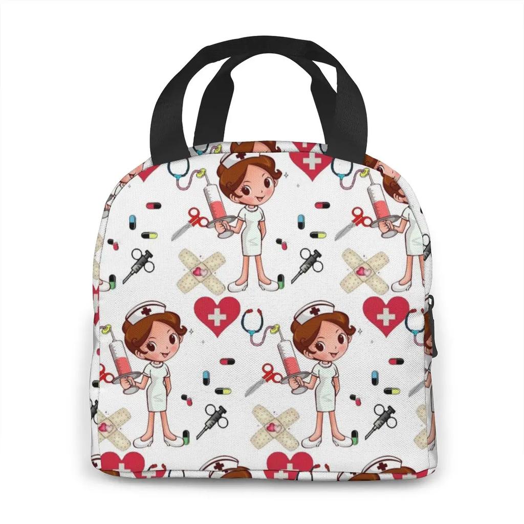 Tragbare Lunchtasche Cartoon Krankenschwester Muster Thermoisoliert Lunch Tote Kühltasche Handtasche Bento Beutel Behälter Schultaschen für Lebensmittel