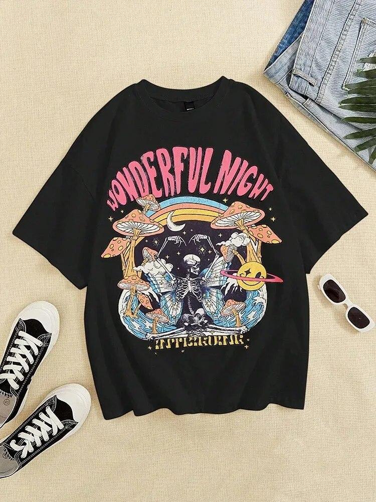 

Женские футболки унисекс Wonderful Night Skeleton Butterfly Wave в стиле хип-хоп, 100% хлопок, с коротким рукавом, высококачественные большие футболки унисекс 2XL