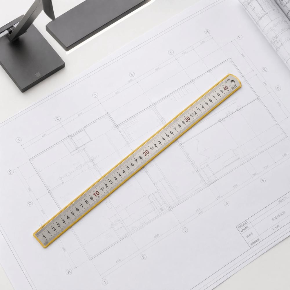 40cm Stainless Steel Ruler Inch and Pica Measurements Red Numbers Double Reading Straight Edge Metal Measuring Tool