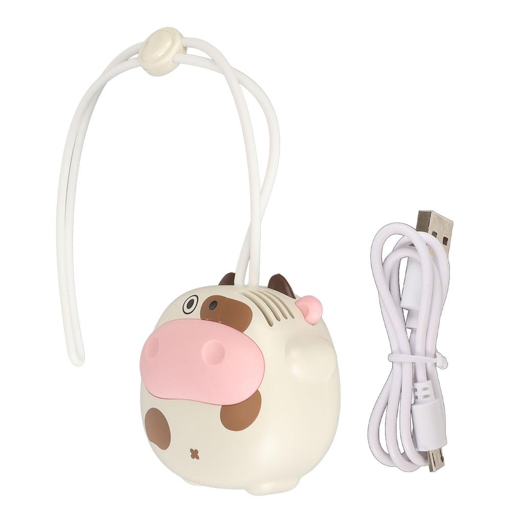 Mini Hanging Neck Fan USB Rechargeable Bladeless Cartoon Cow Shape Necklace Fan with Adjustable Lany