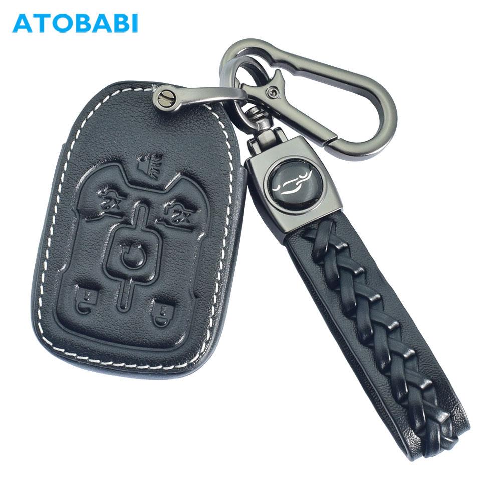 Leather Car Key Case Smart Remote Control Fobs Cover For Gmc Terrain Acadia Sierra Yukon Chevrolet Silverado Suburban Tahoe