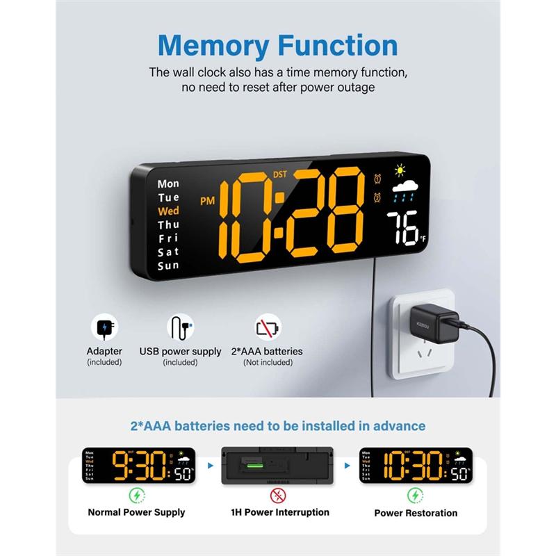 M-Modern-Digital Wall Clock With Remote Control Large LED Display Alarm Clock For Office, Classroom, Bedroom