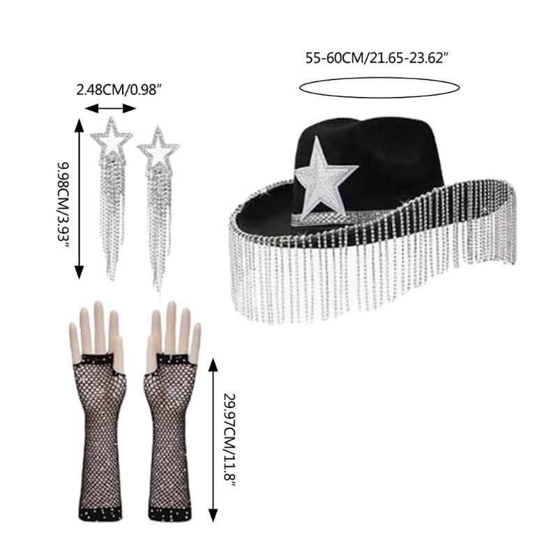 Western Cowboy Hat ArmSleeves for Bridal Shower Cowgirl Earrings Costume Set Lady NightClub Dress Up Masquerades Suit