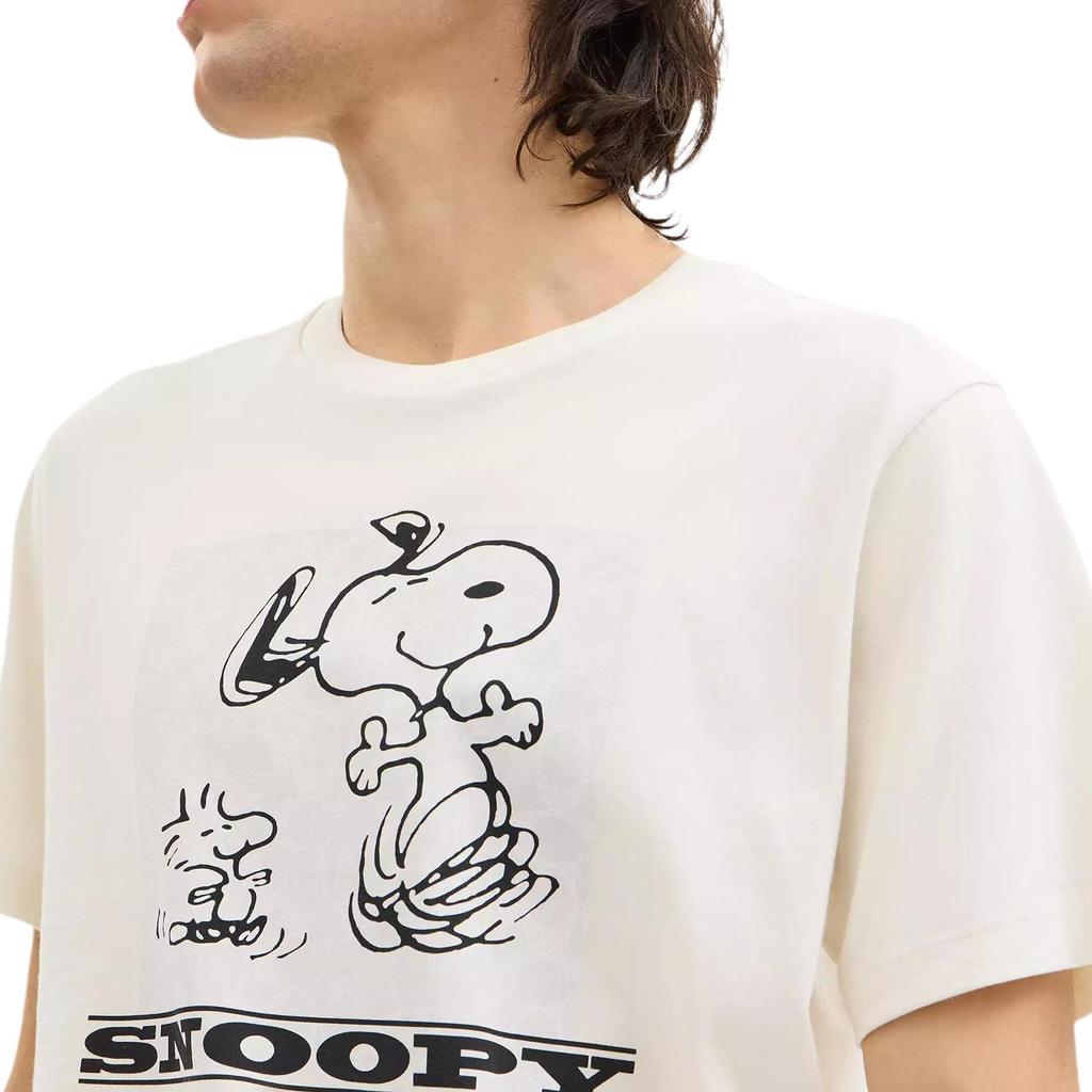 Coach X Peanuts SS25 Snoopy Signature Square Organic Cotton Crew Neck T-Shirt Men Tops Ivory CAF64-CHK