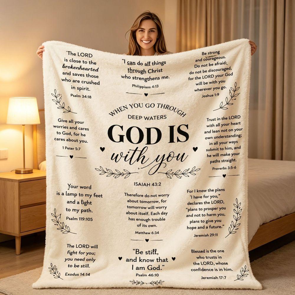 Inspirational Scripture Flannel Throw Blanket Bible Verse Text Print Soft Warm Cozy Blanket for Sofa Bedroom Religious Faith Gift