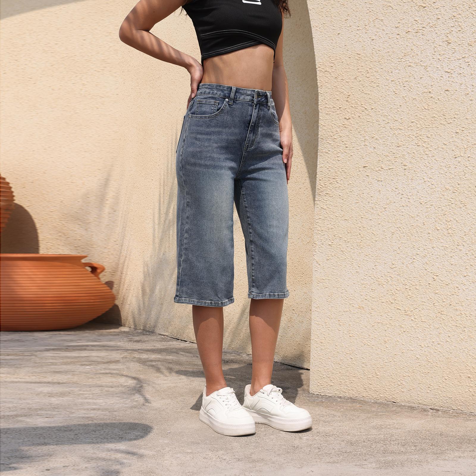 Women S High Waist Stretchy Denim Capri Pants Summer Casual S