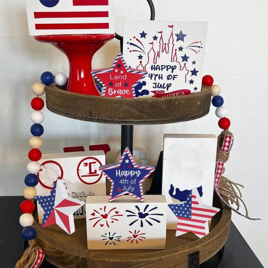 6 Pcs 4th of July Wooden Star Signs Vintage Star