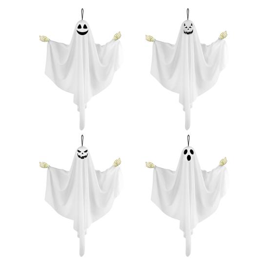 Hanging Ghost Decoration Halloween Outdoor Flying White Cloth Ghost with Bendable Skeleton Hands for Front Porch Yard Tree Decor