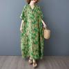 Summer Color V-neck Retro Long Skirt Cotton Linen Dress