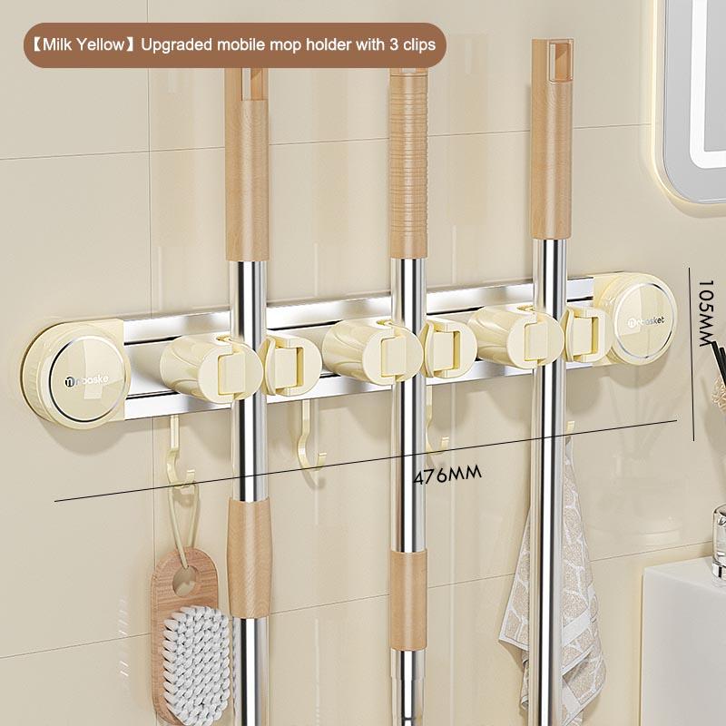 Bathroom Mop Broom Storage Rack Multi Functional Suction Cup Wall Mounted Non Perforated Storage Rack Living Room