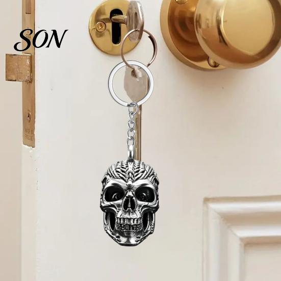 Small Punk Decoration 3D Printed Skull Keychain, Detailed Skeleton Key Ring Pendant for Cool Trendy Toy Bag Backpack, Spooky Accessory, Halloween Gift