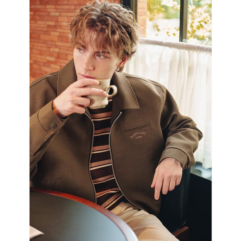 NVG·YOUNG Men's Casual Embroidered Sailboat Logo Jacket