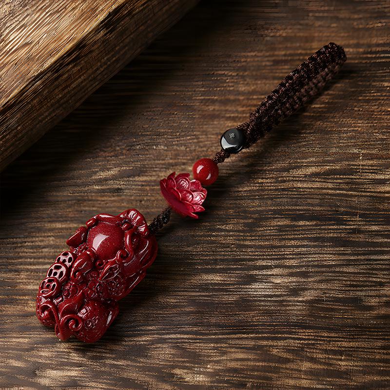 Natural Cinnabar Pixiu Pendant Necklace with Purple and Emperor Red Sand