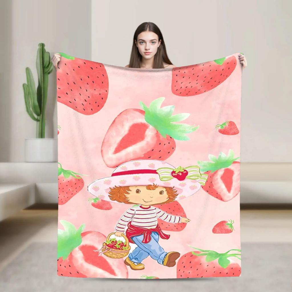 Strawberry Shortcake Warm Plush Throw Blanket for Students Soft Flannel Bedspread Funny Couch Bed Cover Perfect for Sofa or Bed