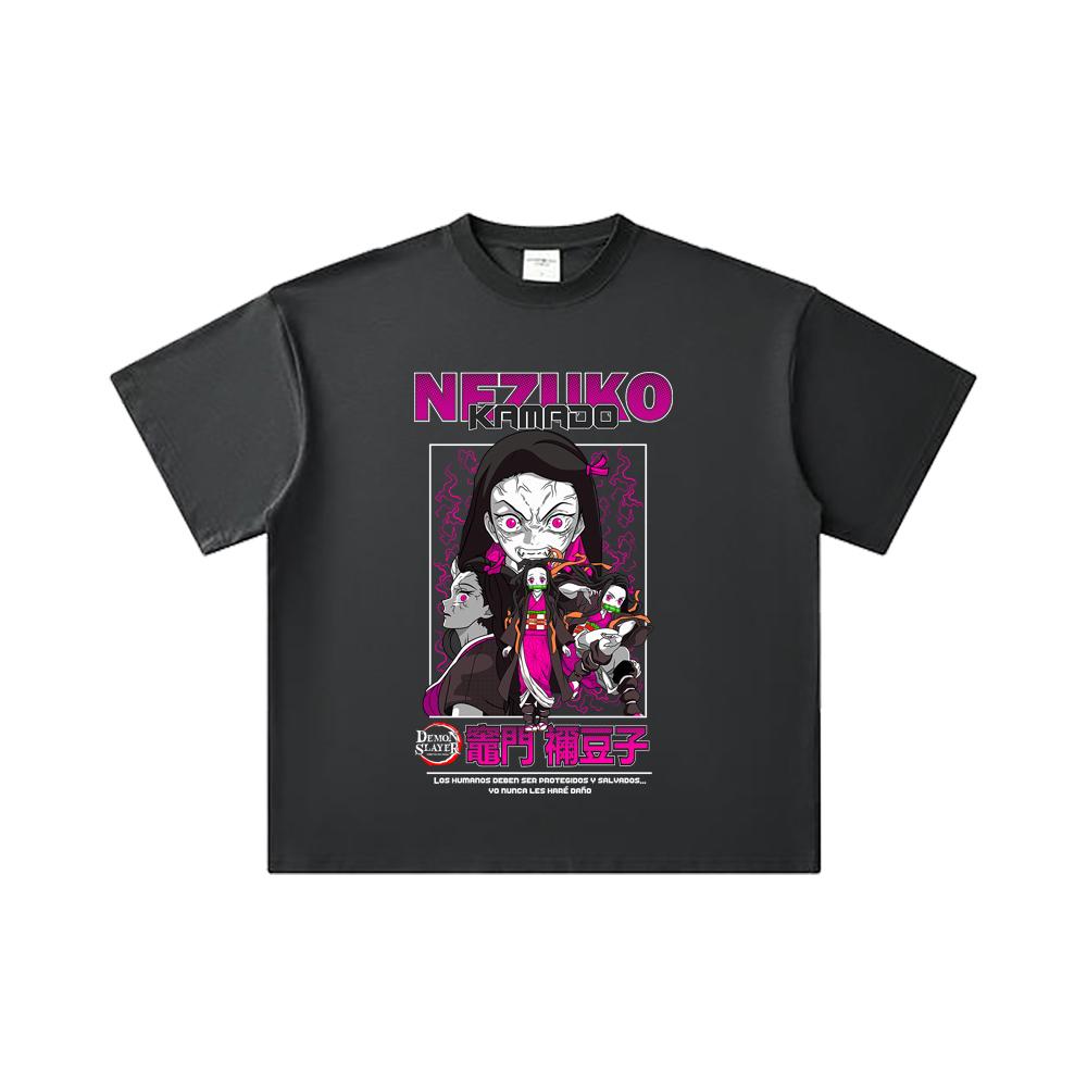 260 GSM Double Yarn 32 Count 100% Cotton Demon Slayer V55 Nezuko Print Unisex Heavy Cotton T Shirt