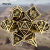 7 Pcs Black Golden Skull Metal Dice Solid Metal Polyhedral Dice Set Suitable for Role-Playing RPG Board Game Card Game