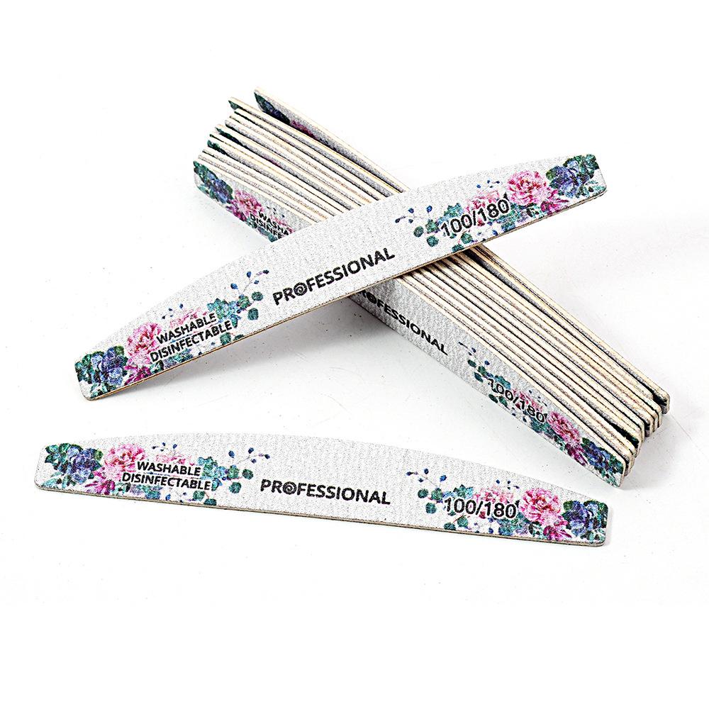 Available: Gray Professional Wood Nail File with Rose Design - Thin, Washable, for Shaping and Polishing Nails