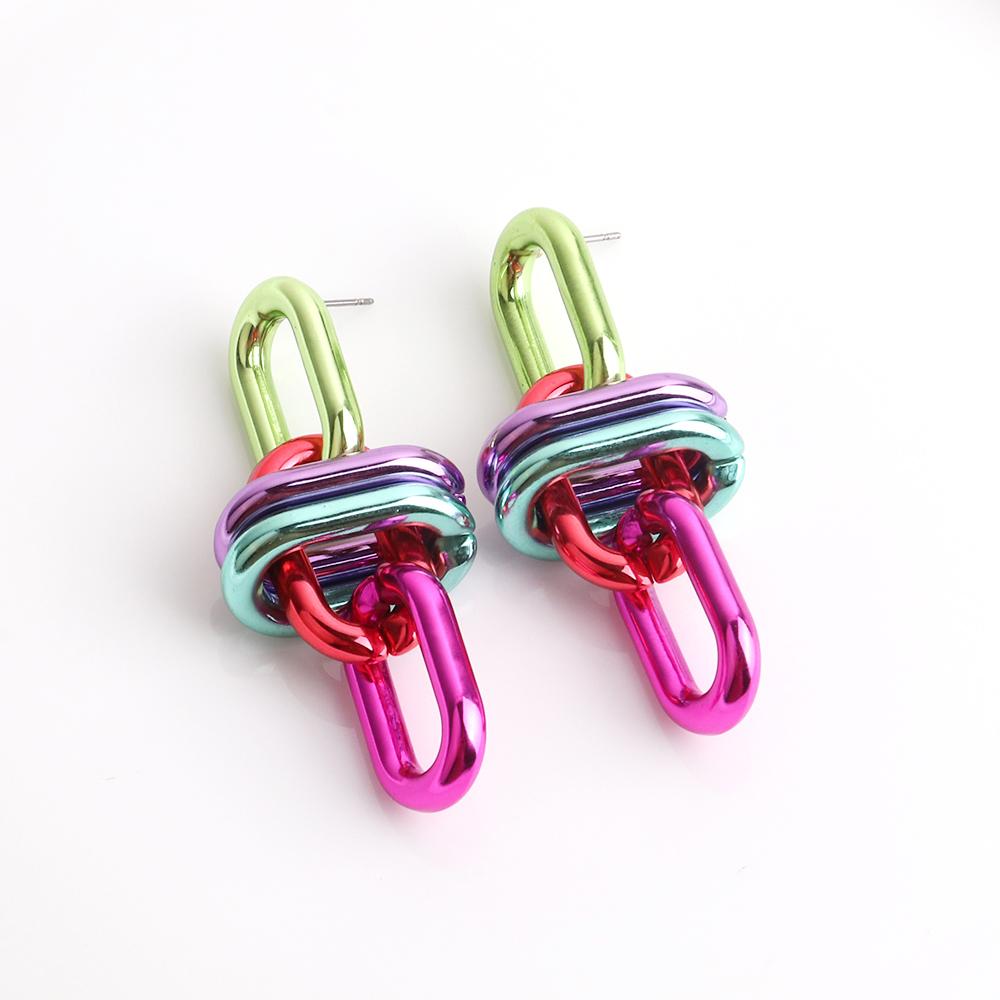 New Goth Metallic Pink Blue Acrylic Drop Earrings for Women Vintage Long Chain Dangle Earrings Hip Hop Punk Party Jewelry Gifts