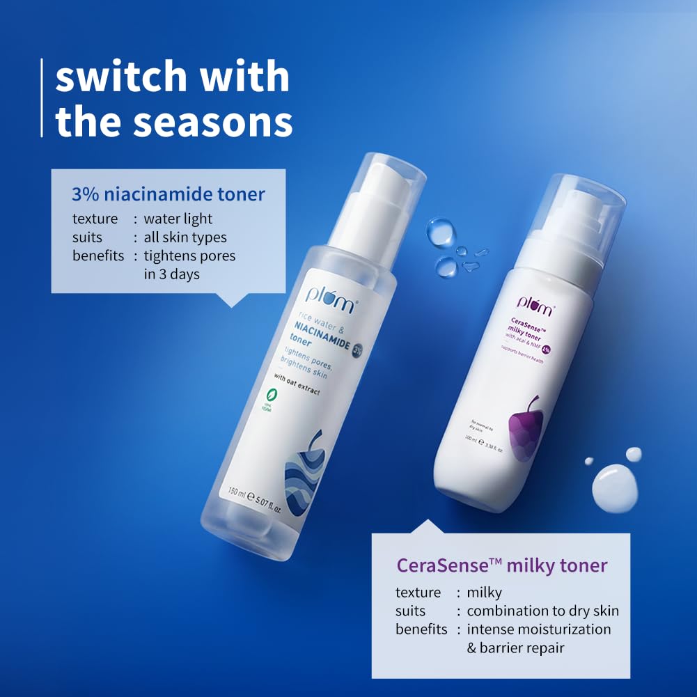 Plum Niacinamide Rice Water Face Toner Alcohol Free Pore Refining Glow Boost For Oily Dry Combination Skin 150 Ml