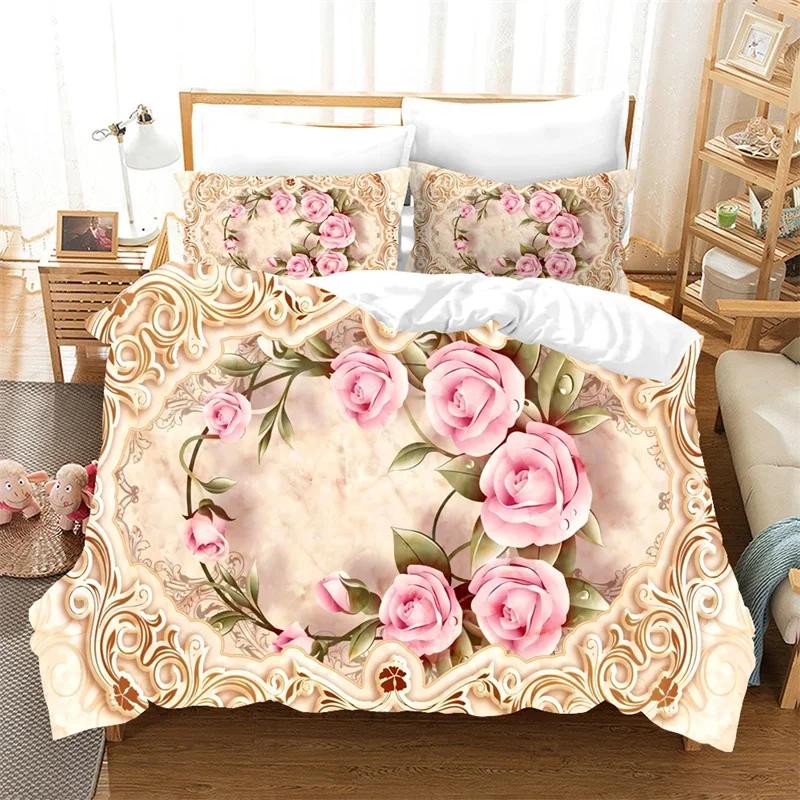Plum Blossom Red Flower Floral Comfortable Duvet Quilt Cover Pillowcase Bedding Set Children Bedroom Decoration Home Textile