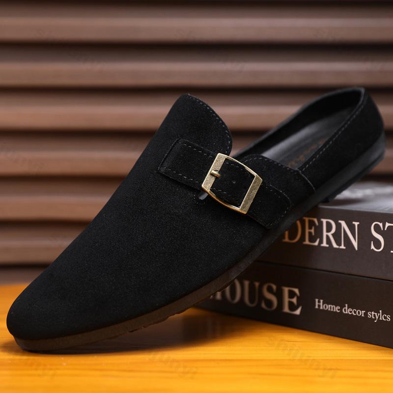 Fashion Men's Shoes 2025 Autumn Fashion Suede Half Slippers Outdoor Casual Slipper Comfort Indoor Trend Flat Slippers Clogs Mules
