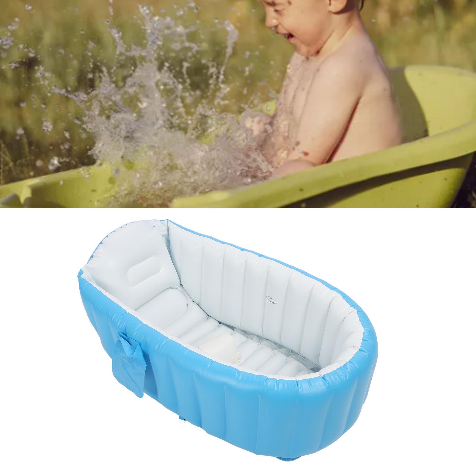 

Inflatable Baby Bathtub with Air Pump Anti Leakage Ergonomic Backrest Folding Toddler Bath Tub Shower Basin for Home Outdoor Light Blue