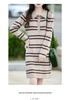 Women's Striped Wool Knit Sweater Dress with Half-Open Button-Up Polo Collar