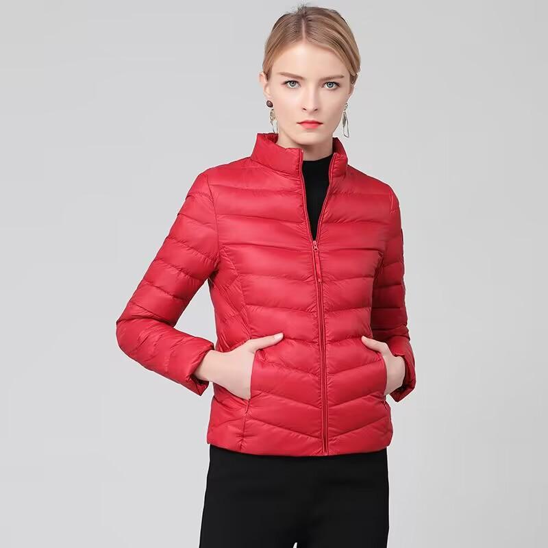 Light white duck down winter women's short new solid color down jacket slim and thin stand-up collar light jacket