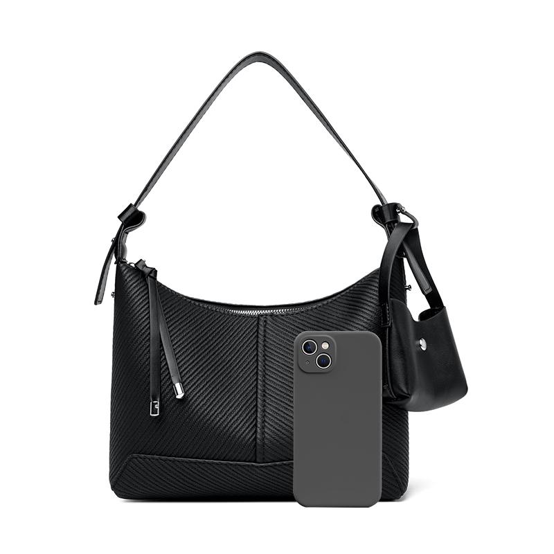 Women's Textured Hobo Bag Stylish Shoulder Bag with Detachable Small Pouch for Daily Use