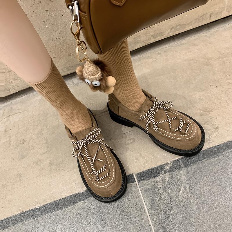 Fashion 2025 New Women Cow Suede Leather Sneakers Training Sport Shoes Contrast Casual Round Toe Cross-tied Low-heel Shoes Sneakers
