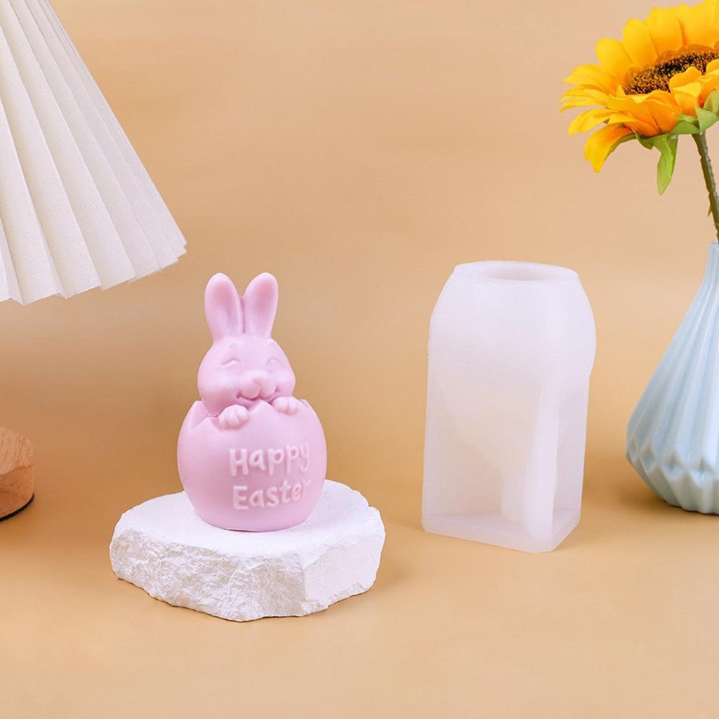 DIY Candle Plaster Mold Easter Rabbit Silicone Mold for Aromatherapy Candle Making 3D Eggshell Figurines Home Decoration