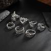 4/7Pcs Hip Hop Thorn Rings Unisex Star Heart Open Ring Sets Fashion Punk Gothic Exquisite Daily Wear Party Banquet Jewelry Gifts