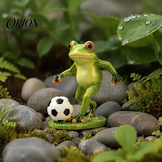 Cute Frog with Football Player Statue, Garden Whimsical Stable Resin Figurine for Outdoor Indoor Table Decor