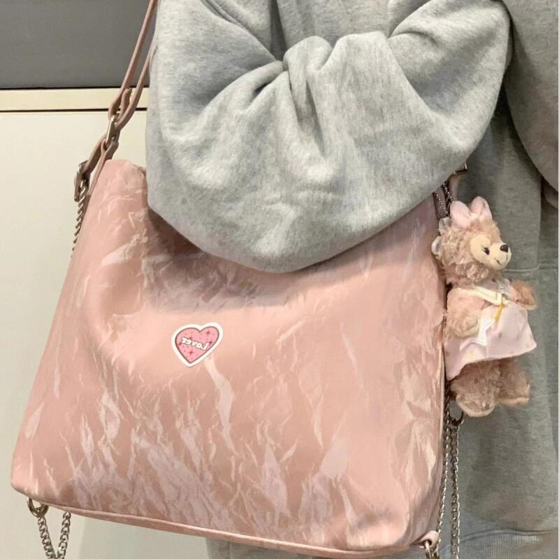 Women's Bags Tote Bags New Fashion Pink Shoulder Bags Niche Design Chain Bag Korean Leisure Versatile High Capacity Commuter Bag