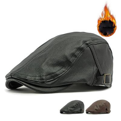 Middle-Aged and Elderly Warm Hat Men's Autumn Winter Beret British Vintage Progressive Cap Leather Cap