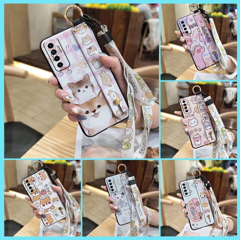 Protective Wristband Phone Case For Tecno Camon17P Kickstand Back Cover Ring Anti-knock Anti-dust Fashion Design Cute